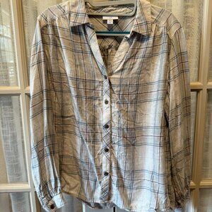 J. Jill Soft Plaid Button Down Blouse